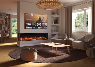 Avita 190, installed as a two-sided fire Shown with optional Mood Lighting System change tv left side down